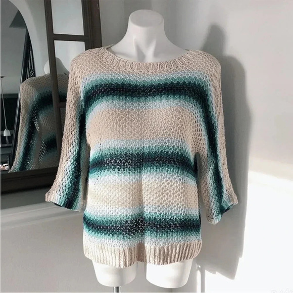 J.Jill Linen Blend Crochet Sweater Navy Blue Boho - Picture 4 of 6